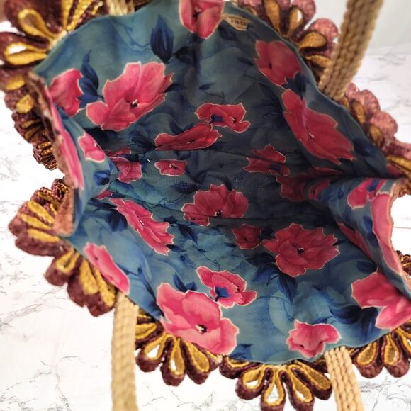 Woven Raffia Daisy Flower Tote Bag Natural Straw Boho 12x9 Medium Shoulder Bag - Picture 4 of 6